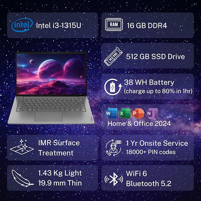 Refurbished Lenovo V14 i3 13th Gen Laptop 16GB RAM 512GB SSD - Image 4