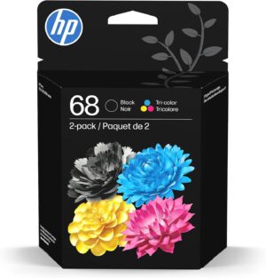 HP 68 Black/Tri-Color Ink Cartridges (2-Pack) | Works Envy 6100e, 6500e Series | Eligible for Instant Ink