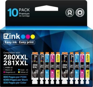 10 Pack 280 281 XXL Ink Cartridges Replacement for Canon 280 281 Ink cartridges PGI280XXL CLI281XXL Compatible with PIXMA